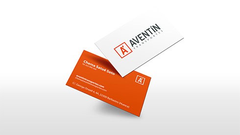 Tarjetas de visita profesionales de Stendhal Studio con diseño personalizado y logotipo de Aventin Tecnología.